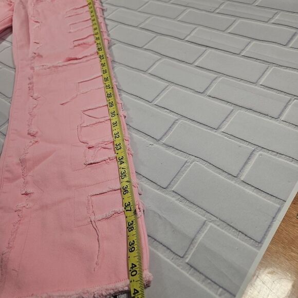 Women's Straight-leg Pants Embroidered Fashion I Stretch Patchwork Jeans Pink - Picture 10 of 12